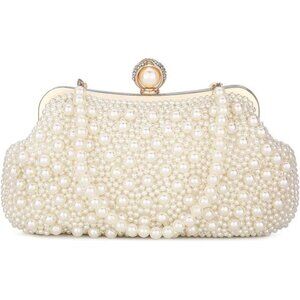 Women Pearl Clutch Bag Noble Crystal Beaded Evening Bag WeddingClutch with Pearl